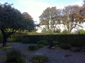 The herb garden with sculptures