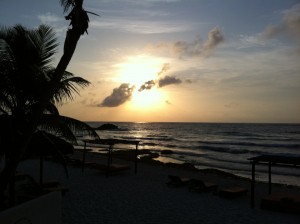 Sunrise at Tulum beach in Mexico