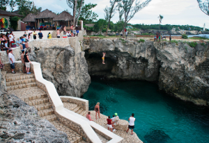 Jumping from the cliffs at Ricks Cafe in Jamaica