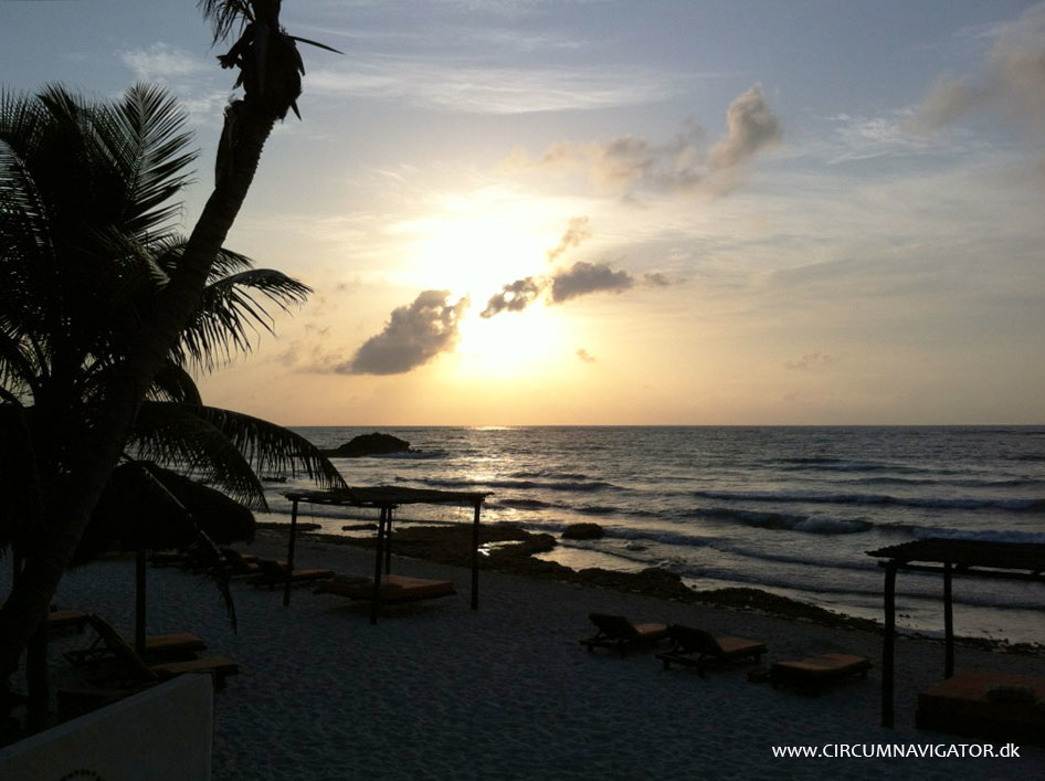 Sunrise at Tulum beach in Mexico