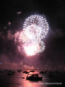 Fireworks from island near Sydney Botanic Gardens