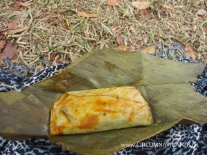 Mayan food in banana leaf