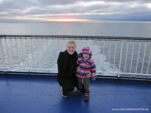 my nieces on the ferry from Denmark to Sweden